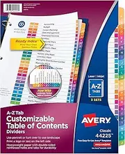 Avery A-Z Tab Dividers for 3 Ring Binders, Customizable Table of Contents, Multicolor Tabs, 3 Sets (44225)