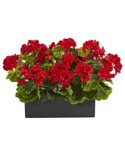 Nearly Natural Indoor/Outdoor UV-Resistant Geranium Silk Plant in Rectangular Planter