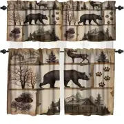 Rustic Valance Curtains Bear Flag Farmhouse Cafe Cabin Fallen Leaves Woodland...