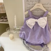 在飛比找蝦皮購物優惠-女童夏季紫色蝴蝶結吊帶裙寶寶洋氣韓版花苞裙兒童新款韓版洋裝
