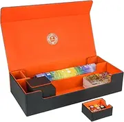 Card Deck Box,X-Large Premium Card Game Deck Storage Box Fits 5 Decks Card Box with Mat Case and Removable Compartment,Card Deck Case Compatible with MTG/TCG/Yugioh/Magic/Commander(Black＆Orange)