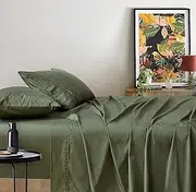 Gioia Casa Vintage Washed 100% Cotton Sheet Set with 2 Pillowcases - Ultra Soft, Comfy, Luxurious Bed Sheet - Flat & Fitted Sheet Set for Bedding - Khaki Green - King Single
