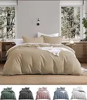 CLOUDPUFF Quilt Cover Set 2000TC Ultra Soft Vintage Washed Brushed Microfiber - 3 Pieces - 1 Duvet Cover and 2 Pillowcases - Breathable - Zipper Closure (Linen, Super King)