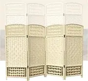 Short Partition Screen,Hand Woven Room Dividers with Wooden Frame,4 Panel Folding Screen,for Bedroom Home Office(Yellow,120x40cm-4panel)