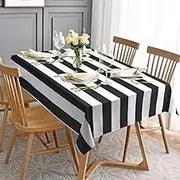 ASPMIZ Black and White Striped Tablecloth for Rectangle Tables, Geometric Stripe Waterproof Table Cloth for Kitchen Dining Room, Polyester Tablecloth Rectangle 60” x 120”