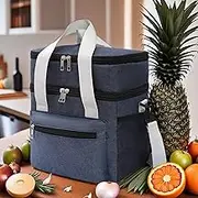 Lunch Bag, Large 2 Decks Insulated Lunch Bag, Insulated Expandable Reusable Leakproof Cooler Bags for Adults, Lunch Bag with Adjustable Shoulder Strap for Office Travel Picnic, for Men, Women (Blue)