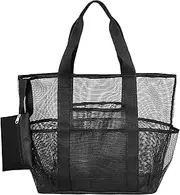 [Haofy] Mesh Tote Bags Beach Toy Bags with Pockets Zipper for Women, Large Capacity, Light Weight and Foldable