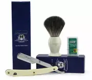 Barber Cut Throat Half Blade Razor and Badger Hair Shaving Brush Set for Mens