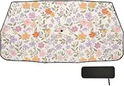 Colorful Floral Retractable Windshield Sun Shade Heat Insulation Protection Automatic Car Umbrella 58"x29.7" Car Window Sunshade
