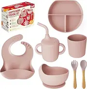 Tygo Baby Feeding Kit - Complete Self-Feeding Set with Silicone Suction Plate, Spill-Proof Bib, Wooden Spoon & Fork, Leak-Proof Cups, Encourage Independence and Healthy Eating in Infants and Toddler