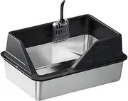 yuksok Stainless Steel Cats Litter Pan and Scooper Portable Anti Splashing Cat Litter Tray with High Sides, Black