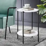 Oikiture Round Side Table Marbel Coffee Table Small End Table White and Black