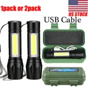 5000LM LED Flashlight Super Bright COB Torch TAC Light USB Rechargeable US