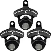 Black with White Magnetic Bottle Opener Wall Mounted Beer Cap Opener with Magnets Embedded Post Mounted (Pack of 3)