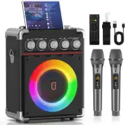 Karaoke Machine, Portable Bluetooth 5.0 Speaker with 2 Wireless Microphones for