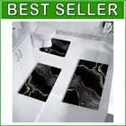 Stylish 3-Piece Black Gold Bath Mat Set - Fast Absorbent & Machine Washable