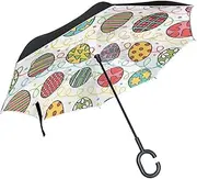 Double Layer Inverted Umbrella Cars Reverse Umbrella Colorful Easter Eggs Stripes Windproof UV Proof Travel Outdoor Umbrella
