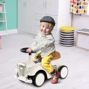 CostwayKids Sit to Stand Vehicle with Working Steering Wheel for Boys &amp; Girls -White