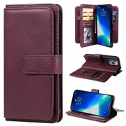 For iPhone 15 Pro Max Leather Folding Stand Phone Case 10 Card Slots Wallet Cover