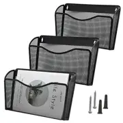 Mesh Wall Mounted File Holder Hanging Wall File Organizers for 3 Pack Black