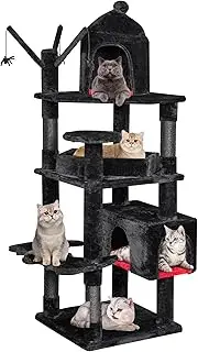 BEWISHOME 63in Larger Cat Tree Tower Gothic Cat Condo with Coffin Bed, Cat Houses for Indoor, Activity Center, Scratching Posts for Kittens, Tall Cat Trees/Perch/Shelves/Furniture Black MMJ96R