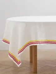 [AQUAZZURA CASA] AQUAZZURA CASA - Ric Rac Woven Linen Tablecloth, 160cm X 300cm - Red - One size One size Red