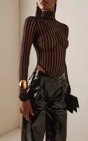 [LaQuan Smith] Cross Grain Mesh Turtleneck Bodysuit