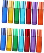 OFFIGAM 14Pcs Dull Polish Empty Perfume Bottle Colorful Glass Roll Bottles for Essential Oils Travel Friendly Mixed Colors for Easy Application