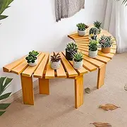 Wooden Curved Backless Bench, 2-Person Outdoor Porch Benches Decor Plant Stand, Weatherproof Durable Slatted Seat for Patio Garden Deck and Backyard(Half Round)