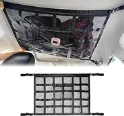 Car Ceiling Cargo Net Pocket, 31.5"x21.6" Double-Layer Mesh Car Roof Storage Organizer,Strengthen Load-Bearing and Droop Less,for Truck SUV Travel Long Road Trip Camping Interior Accessories