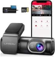 LINGDU LD01 4K Dash Cam Front and Rear with 64GB SD Card, Built-in 5GHz WiFi GPS