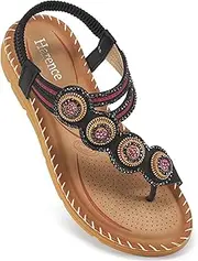 [Harence] Women's Summer Sandals Casual Comfortable Flip Flops Beach Shoes Ankle T-Strap Thong Elastic Flat Sandals for Women