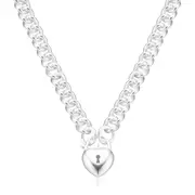 Sterling Silver 45cm Curb Chain with Heart Padlock Necklace