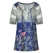 Nevenka Womens Casual Boho Floral Print V Neck Lace Short Sleeve Tops-ArmyGreen