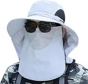 [Generic] Wide Brim Bucket Hat | Breathable Sun Shade Hat for Men - Large Brim Sun Hat for Fishing Camping Picnic Outdoor Light Gray