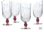New 3612 Princess House Moderna Crystal Handblown Pedestal Glasses (4) RUBY RED