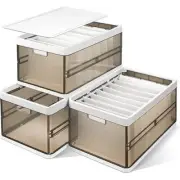 3 Pack Foldable Storage Bin with Lid Stackable Plastic Closet Organizer with Han