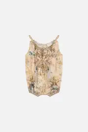 BABIES TIE SHOULDER ROMPER ADORNED IN ANTIQUITY
