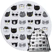 Cool Black and White Cat Faces Round Beach Towel