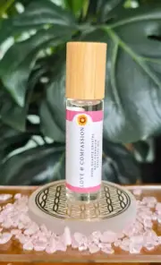 Love & Compassion - Rose Quartz Crystal | Rose Geranium Essential Oil Roller