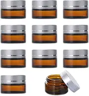 Fanchu Pack of 10 Cream Containers, Amber Glass Empty Cream Jars, 5 ml Cream Jars for Filling, Glass Container with Lid and Liner for Cosmetics, Creams, Lotions, Essential Oils