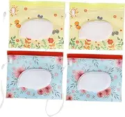 SWOOMEY 4pcs Travel Pouch Reusable Tissue Holder with Zipper Latch Design for Wet Wipes for Diaper Bags Strollers Includes Styles