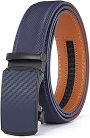 [Generic] Men's Genuine Leather Automatic Buckle Belt - Embossed Business Casual Design in Black/Blue/Brown, Multi-Size Adjustable, 219 Pattern Cutting Edge Blue-blue Buckle, 3.5*120CM, 219 Pattern Cutting Edge