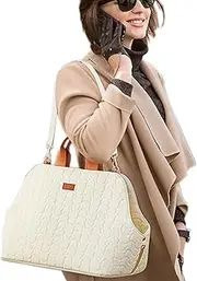 Patazone Small Dog Purse Puppies Car Safety Seat,Dual USE,Cat Bags Pets Kennel,Cream Color,Trained Pets Handbag Outdoor Woman Style(Gream Color)
