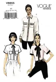 VOGUE SEWING PATTERN 8855 MISSES 6-14 EASY LOOSE BLOUSE / SHIRT W/ COLLAR OPTION