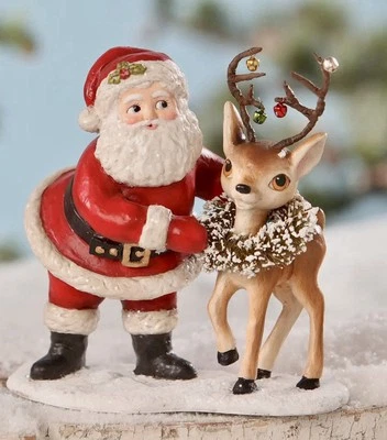 Bethany Lowe Retro Christmas “Santa With Reindeer” SM 6.5” TD7672 NEW