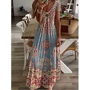 Women's Midi Dress Sundress A Line Dress Vacation Casual Boho Going out Beach Standard Fit Floral Graphic Short Sleeve V Neck Gray Green White Light Green Red