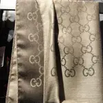 二手正品 GUCCI 金咖啡色 淺灰色 灰色 緹花織紋 圍巾 義大利製 披肩 雙色 雙面 專櫃真品