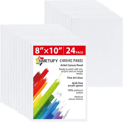 Canvas Boards for Painting 8 X 10 Inch, 24 Pack Flat Painting Canvas Panels, 8Oz
