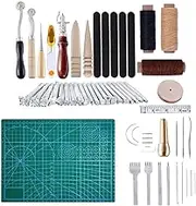 60 Pieces Leather Working Tools Kit with A5 Pad for Hand Sewing Stitching, Stamping Set and Saddle Making, Home & Office Hobbies